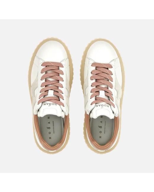 Hogan Natural H-Striped Round Toe Sneakers