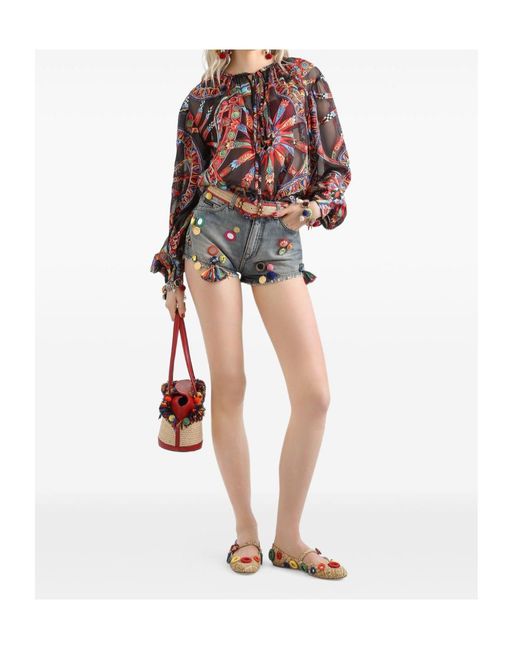 Dolce & Gabbana Red Carretto-Print Devoré Twill Top