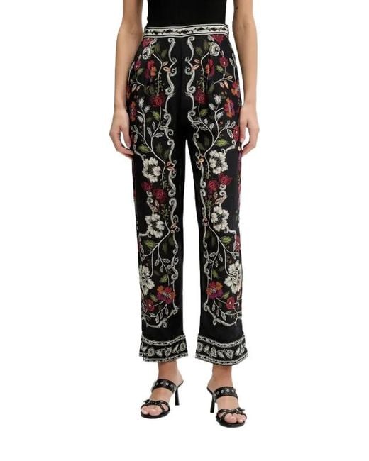 Farm Rio Black Floral-Print Trousers