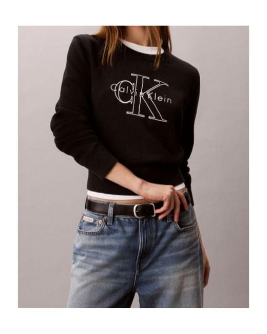 Calvin Klein Blue Logo-Embroidered Sweater