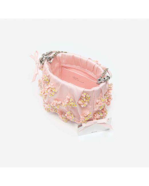 Self-Portrait Pink Satin Floral Beaded Tote Bag