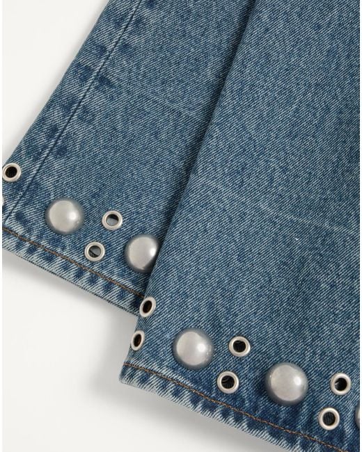 Valentino Blue Eyelet Detailed Straight-Leg Jeans for men