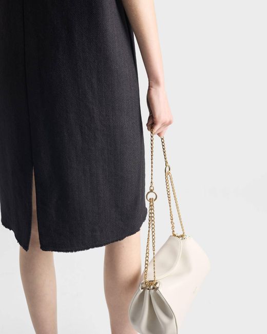 Prada Black Short-Sleeve Chevron Wool Dress With Belt