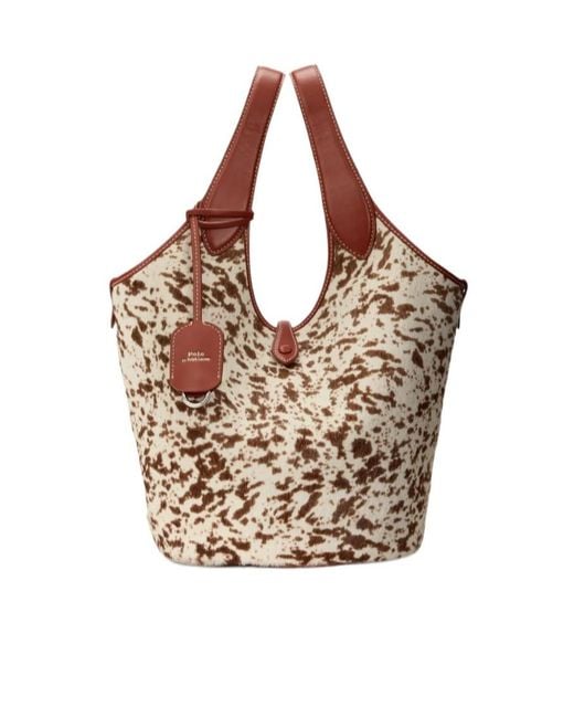Polo Ralph Lauren Metallic Logo-Detail Leather Tote Bag