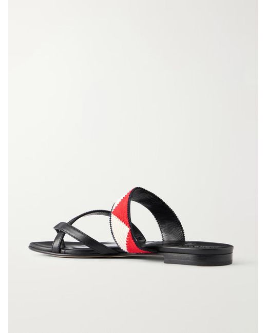 Manolo Blahnik White Blocked Leather Flat Slide Sandals