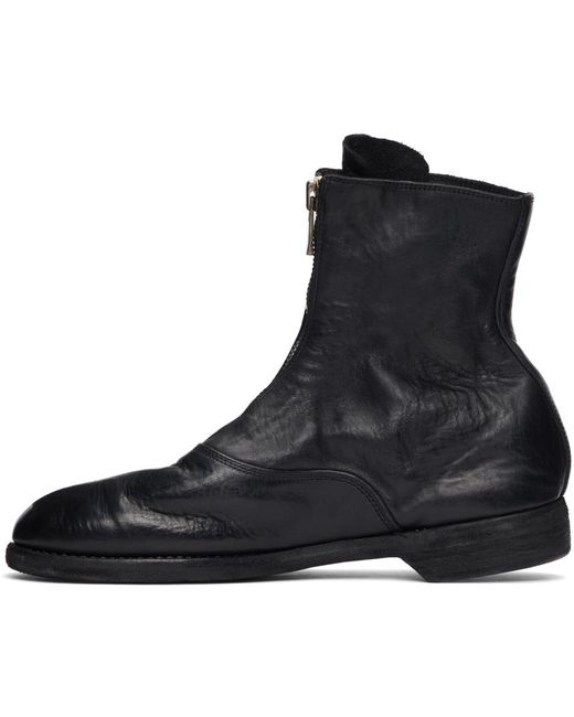 Guidi Black Leather Zip-Front Ankle Boots