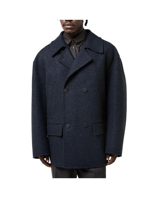 Fendi Blue Double-Breasted Wool Blend Peacoat for men