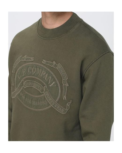 C P Company Green Logo-Embroidered Crew-Neck Sweatshirt for men