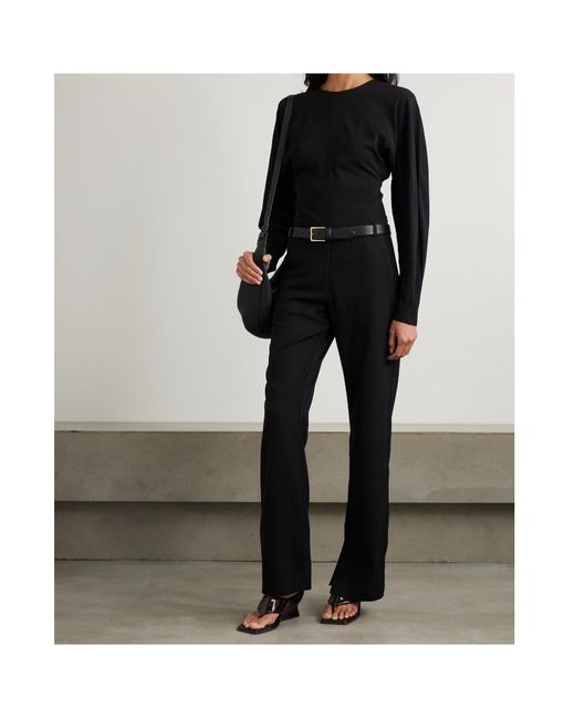 St. Agni Black Gathered Stretch-Crepe Bodysuit