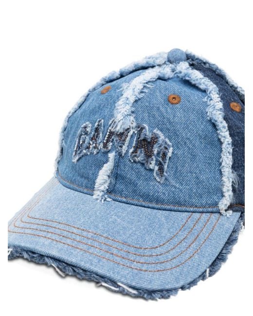 Ganni Blue Frayed Panelled Baseball Cap
