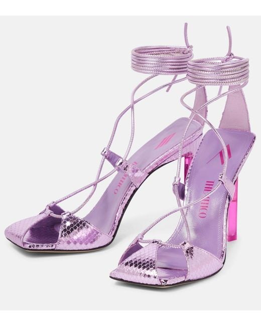 The Attico Purple Adele Snake-Effect Leather Sandals