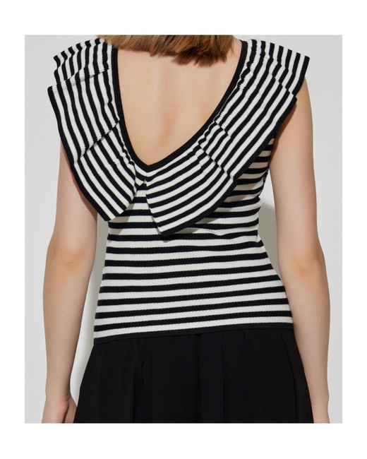 Max Mara Black Vieste Striped Ruffled Top