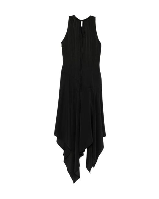 McQueen Black Handkerchief-Hem Halterneck Midi Dress
