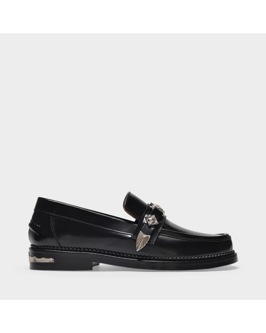 Toga Virilis Black Studded-Strap Leather Loafers for men