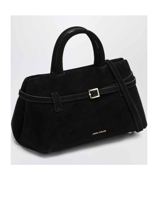 MANU Atelier Black Buckle-Fastening Suede Tote Bag