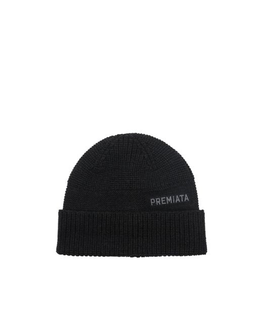 Premiata Black Cuffed Knit Hat for men