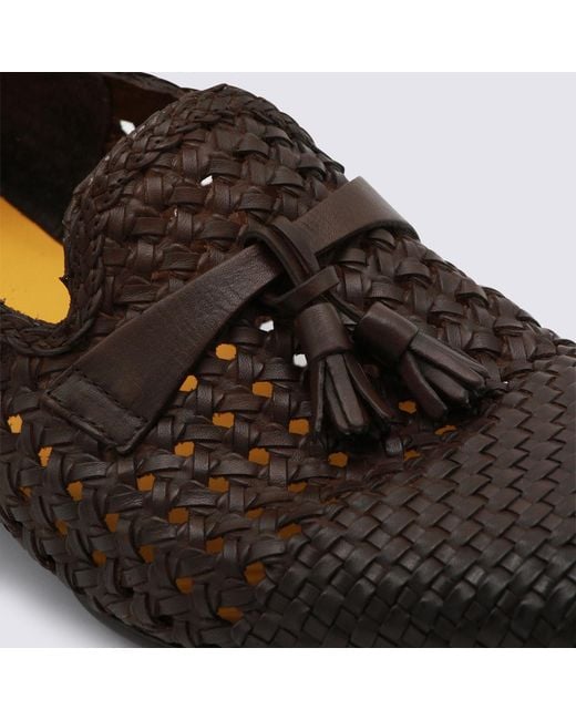 Doucal's Brown Woven Tassel Loafers for men