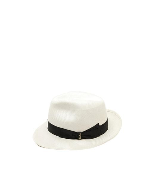 Borsalino White Classic Ribbon Hat for men