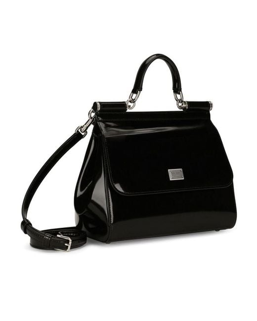 Dolce & Gabbana Black Logo-Plaque Medium Sicily Bag