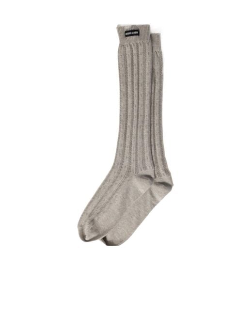 Miu Miu Gray Logo Patch Socks