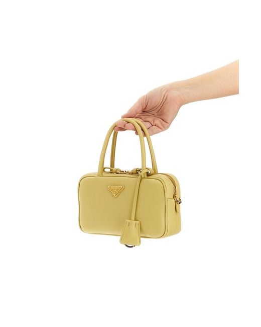 Prada Yellow Bauletto Logo Handbag