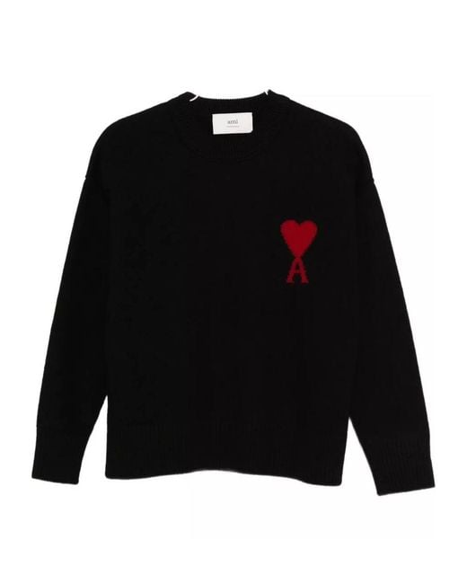 AMI Black Heart-Logo Wool Sweater