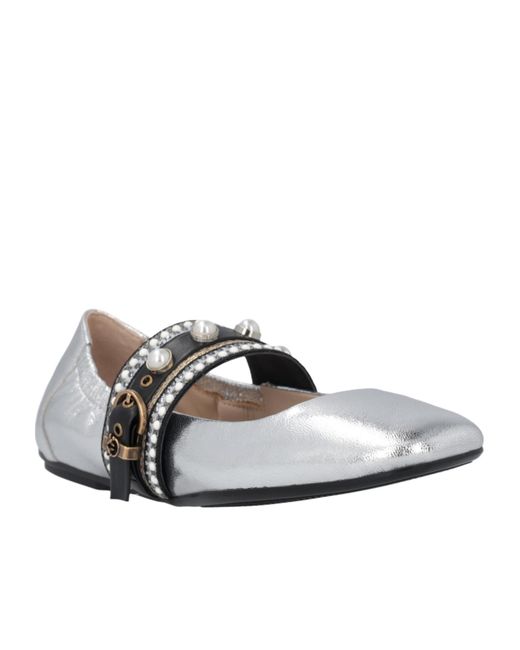 Pinko White Pearl-Embellished Buckle Ballet Flats