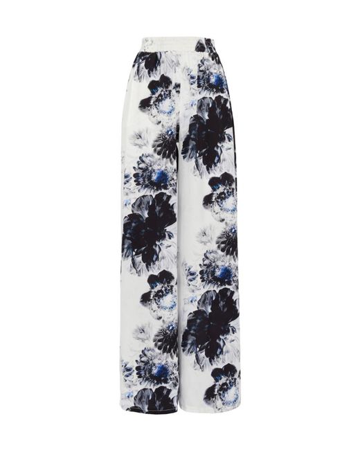 McQueen White Floral Printed Elasticated Waistband Trousers