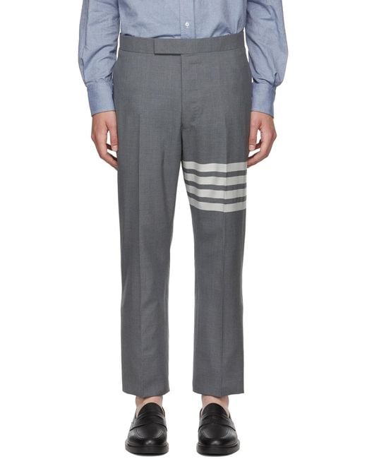 Thom Browne Gray 4-Bar Striped Trousers for men
