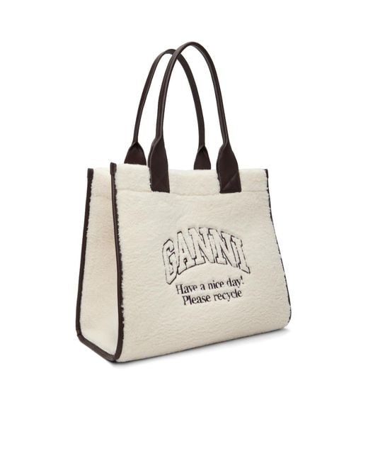Ganni Natural Embroidered Logo Oversized Handbag