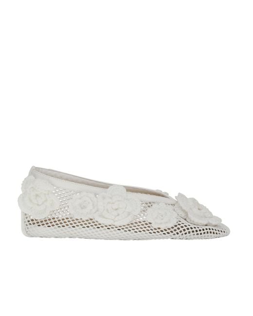 Ganni Gray Jenny Mesh Floral Ballet Flats