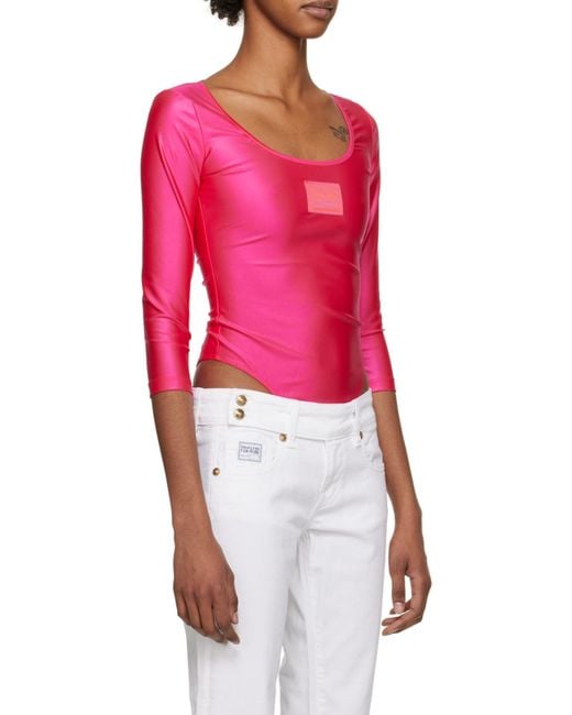 Versace Jeans Pink Logo-Patch Bodysuit