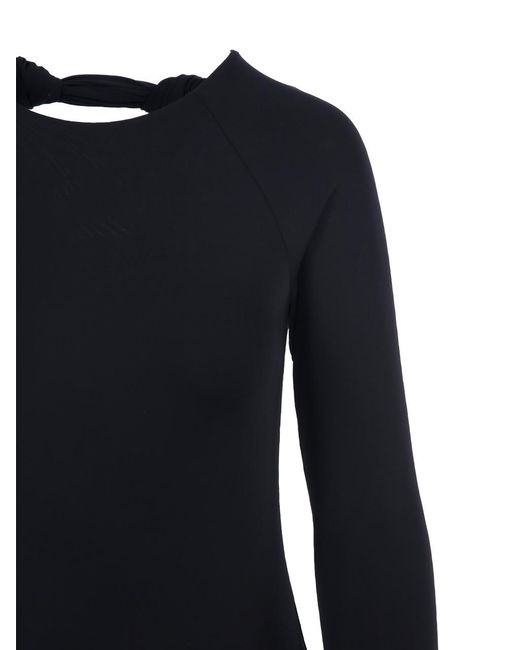 Jil Sander Blue Open-Back Long-Sleeved Crewneck Bodysuit