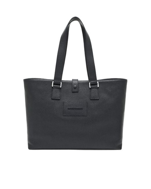 Emporio Armani Black Leather Tote Bag for men