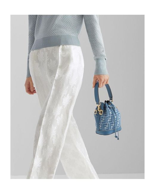 Fendi Blue Mon Tresor Ff Jacquard Mini Bucket Bag
