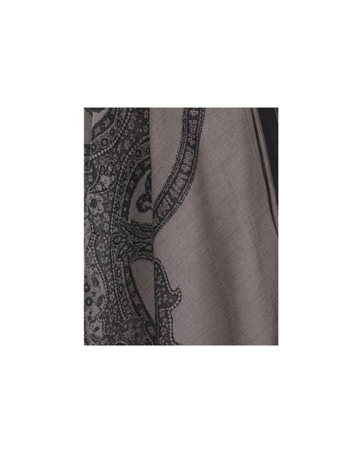 Etro Gray Paisley-Pattern Fringed Cape