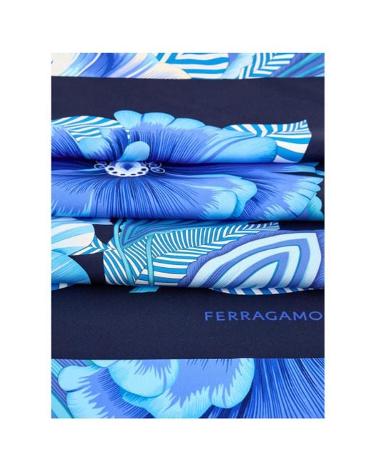 Ferragamo Blue Ferragamo Logo Detailed Floral Scarf