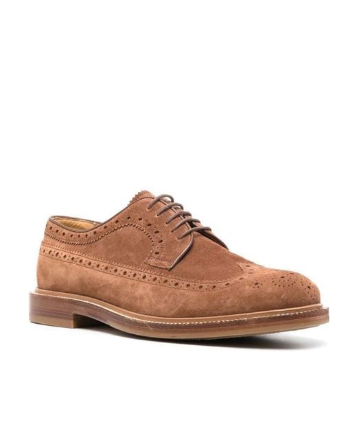 Brunello Cucinelli Brown Round Toe Lace-Up Brogues for men