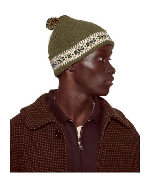 Bode Brown Moritz Pompom Detailed Ribbed Beanie for men