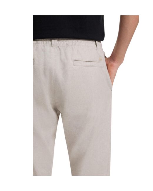 Boss White Straight Leg Linen Trousers for men