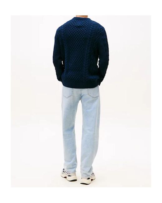 Tommy Hilfiger Blue Tommy Badge Cable Knit Slim Jumper for men