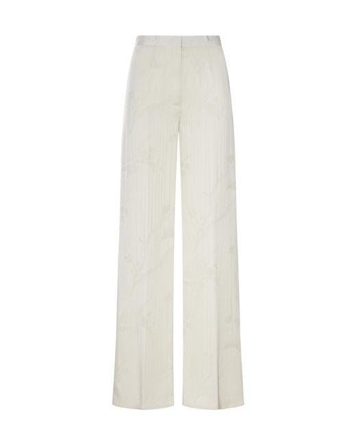 Forte_forte White The Lotus Fluid Jacquard High Waist Pants