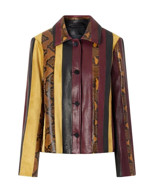 Proenza Schouler Brown Striped Suede-Trimmed Snake-Effect Leather Jacket