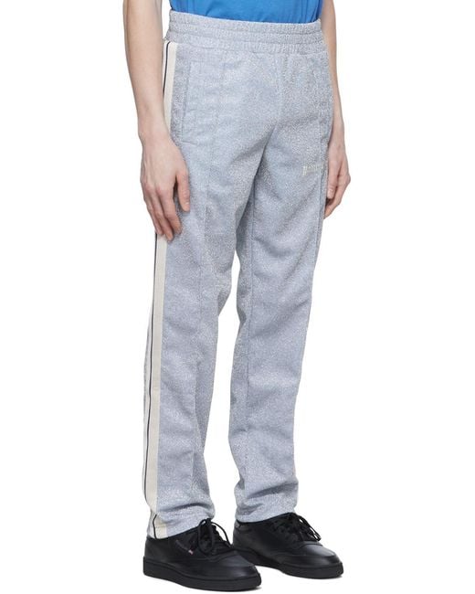 Palm Angels Blue Metallic Logo-Embroidered Track Pants for men
