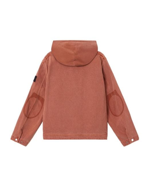 Stone Island Red Hooded Jacket With Multiple Pockets for men