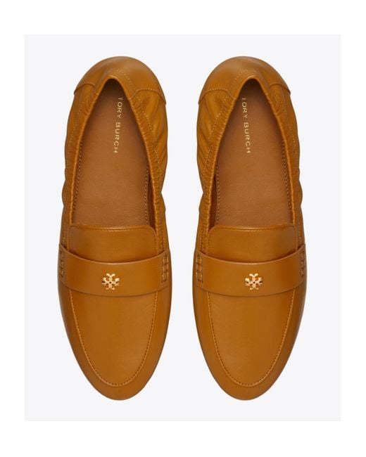 Tory Burch Brown Logo-Plaque Leather Loafers
