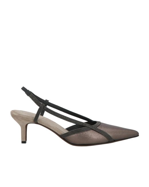 Brunello Cucinelli White Metallic Pointed-Toe Stiletto Heels Adorned