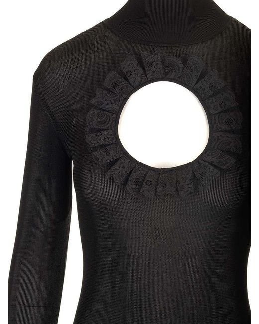 Self-Portrait Black Cut Out-Detailed Knitted Bodysuit