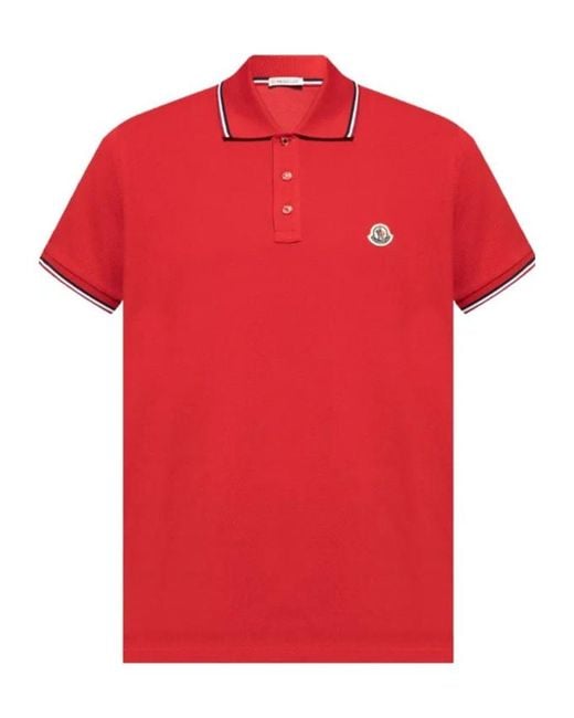 Moncler Red Logo Striped-Trims Polo Shirt for men