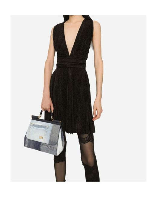 Dolce & Gabbana Black Short Pleated Lurex Mesh Dress